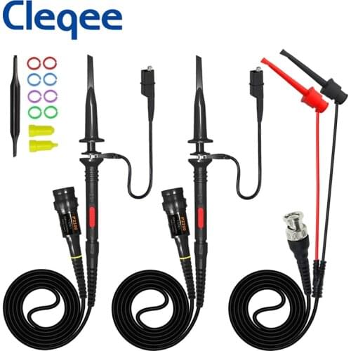 Cleqee X1 X10 100Mhz Safety Fully Insulated Oscilloscope Clip Probes with BNC End to Minigrabber Hook Test Lead Accessory Kit