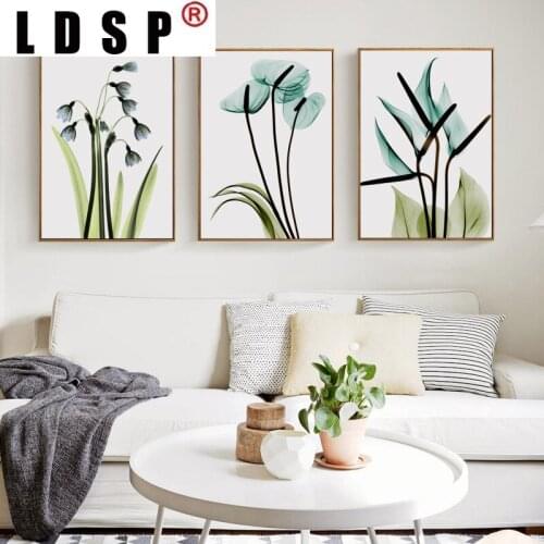 LDSP Elegant Poetry Modern Minimalist Blue Transparent Flowers Canvas Painting Poster Art Wall Picture Bedroom Home Decor