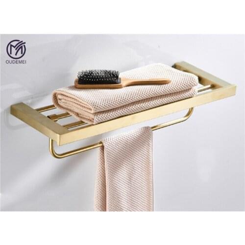 Glod SUS 304 Stainless Steel Nail Wall Mounted Bathroom Accessories In Brushed Nickel Towel Rack Movable Bath Towel Holder