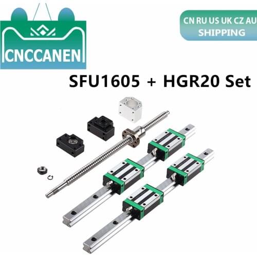 HGR20 Square Linear Guides Rail 2set HGR20+ Block HGH20CA +SFU1605 Ball Screw Lead 5mm + BKBF12 +Nut Housing CNC Linear Actuator