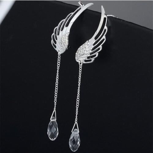 Hot Crystal Angel Wing Cuff Earrings for Women Fashion Jewelry Silver Color Rhinestones Earrings Gift for Party and Best Friend