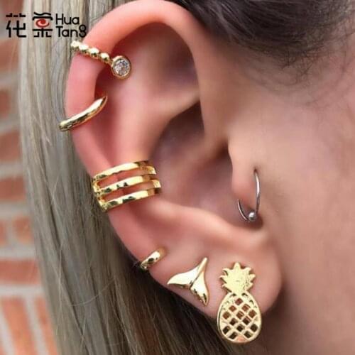 HuaTang Bohemian Gold Pineapple Earrings Set Geometric Stud Earrings Pericing Ear Earrings Jewelry Brinco E01208