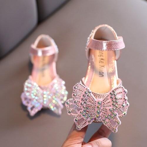 Girls Leather Shoes 2021 Spring Summer New Cute Bowtie Pearl Flat Sole Baby Dress Shoes Soft Bottom Princess Shoe E468