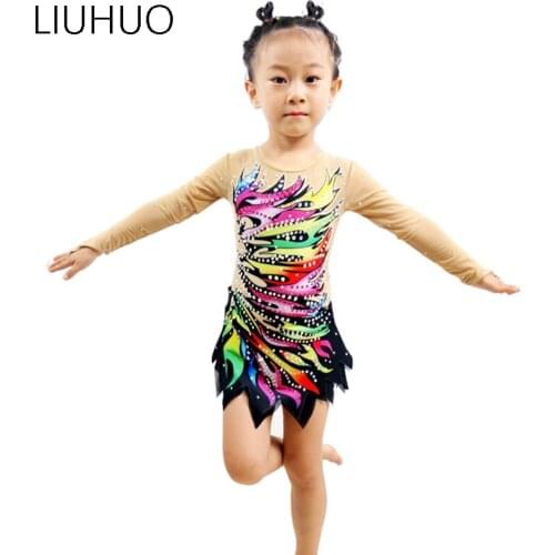 LIUHUO Ice Skating Dress Girls Colorful Peacock Rhythmic Gymnastics Ballet Shiny Leotards Competition Youth Dance Team