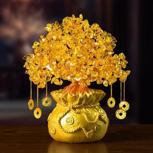 Mini Crystal Money Tree Feng Shui Traditional Bring Luck Wealth Home Decor Miniature Figurines Party Gift Crystal Money Tree