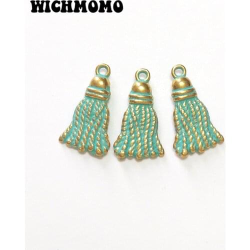 Fashion 10pcs 12*21mm Retro Patina Plated Zinc Alloy Green Tassel Charms for DIY Jewelry Findings Accessories