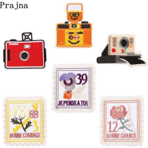 Prajna Cartoon Stamp Embroidered Iron On Patches For Clothing Camera Patches For Backpacks Dresses Diy Badge Applique F