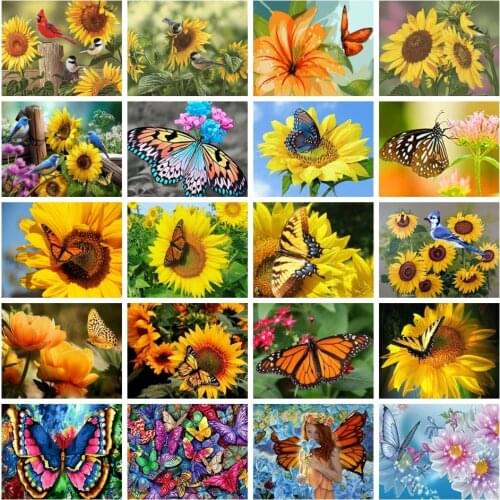 AZQSD Drawing By Numbers Butterfly Sunflower Diy Paint By Numbers Birds Animal Hand Paint Kit On Canvas Home Decor