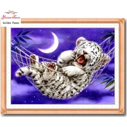 Golden panno,Needlework,Embroidery,DIY Animal Painting,Cross stitch,kits,11ct sleeping tiger Cross-stitch,Sets For Embroidery