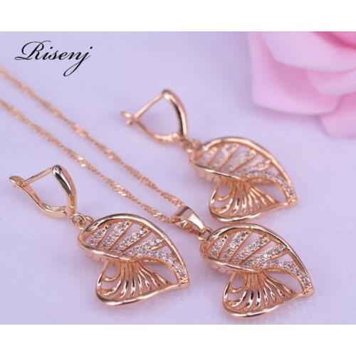 Turkish style Heart Square Gold Color White Cubic zircon Jewelry Earrings Necklace Set For Women Wedding/Engagement/Anniversary