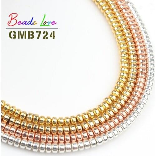 Natural Stone Silvery Golds Hematite 3x2mm 15'' Round Rondelle Spacer Beads for Jewelry Making DIY Bracelet Necklace Wholesale