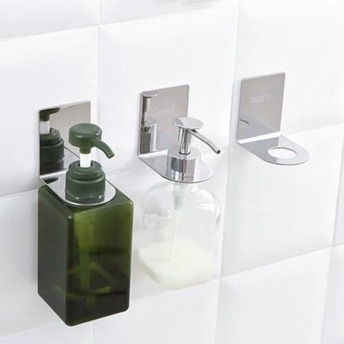 Stainless Steel Wall Mount Soap Shower Gel Dispenser Bottle Holder Hook Hanging Hanger Rack Bathroom Kitchen Organizer No Drill