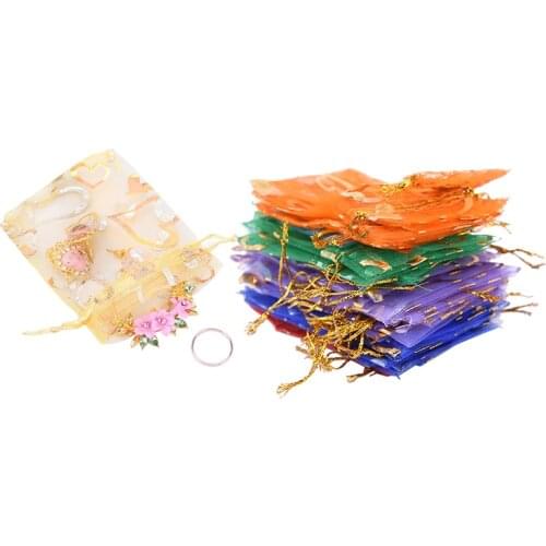 Wholesale 100pcs/lot Mixed Color Drawstring Bags Organza Gifts Bags Christmas Candy Bags Packaging Pouch