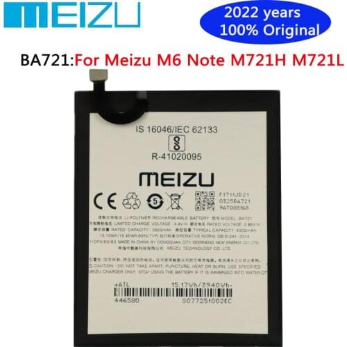 2021 years MEIZU 4000mAh BA721 100% Original Replacement Battery For Meizu M6 Note M721H M721L Mobile Phone Batteries