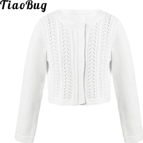 Flower Girl Dresses Wedding Jackets Childrens Hollow Out Knitted Short Cardigan Bolero Kids Girls Long Sleeve Knit Sweater Coat
