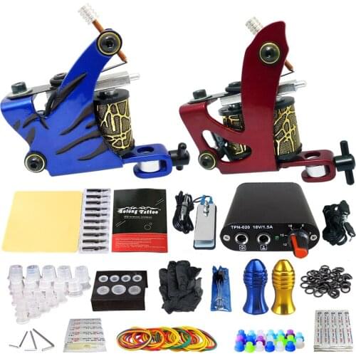 Professional Tattoo Kit 2 Tattoo Machines Power Supply Box Beginner Body Art Supplies Needles Tips Kit