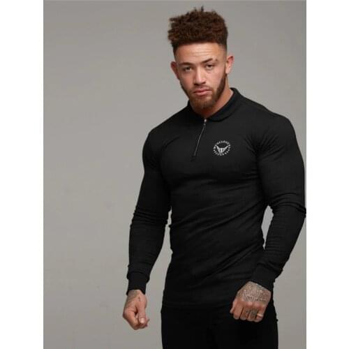 Muscleguys Brand Polo Shirt Men 2020 Spring Male Long Sleeve Gym Slim Fit Turn Collar Zipper Fitness Poloshirt Men Sports Jersey