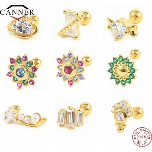 CANNER Small Exquisite 925 Sterling Silver Piercing Cartilage Earring Zircon Ear Stud Earrings for Women Earings Fine Jewelry