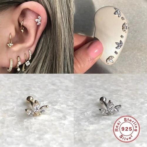 Aide Real S925 Sterling Silver Stud Earrings Crown Horse Eye Zircon Ear Bone Earlobe Piercing Buckle For Woman Body Jewelry