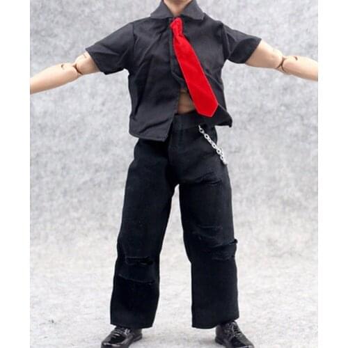 [wamami] 1:6 Scale Action Figure Toy Black Short-Sleeved Shirt Trousers Clothes