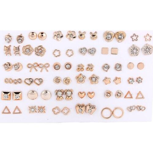Gold Silver Earrings Acrylic Diamond for Women Sets Mix Bear Plastic Auricular Needle Earring with Stones Fashion Studs 36 Pairs