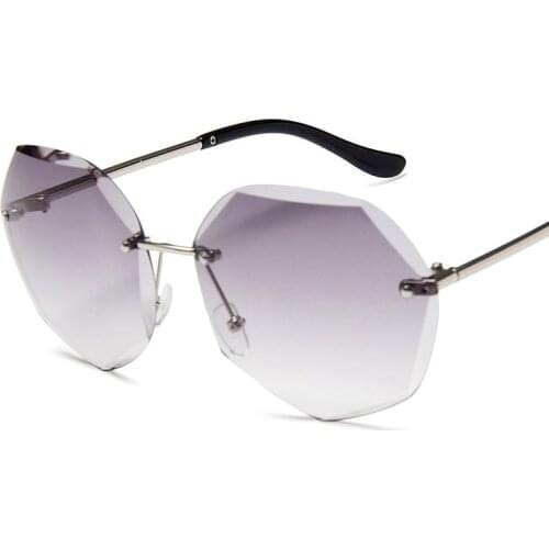 Gradient sunglasses trend polygon trimming rimless sunglasses womens sexy woman fashion 2019 UV400 Alloy Adult Rimless