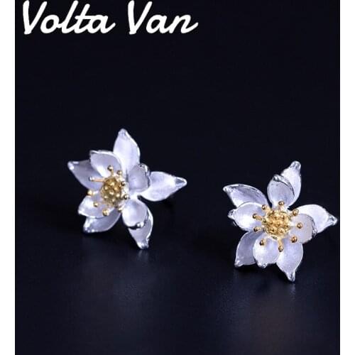 Volta Van 925 Sterling Silver Women Drop Earrings Pendientes Plata 2021 New Elegant Lotus Classic Vintage Concise Earrings