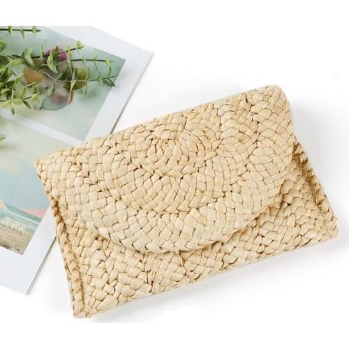 Women Corn Skin Clutch Straw Woven Female Wallet Casual Purse Cosmetic Handbags Summer Beach Party Envelope Handbags