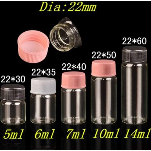 Bottles Pendants Empty Glass Jars With Plastic Cap 5ml 6ml 7ml 10ml 14ml Transparent Mini Vials Hyaline Vitreous Jewelry 100Pcs
