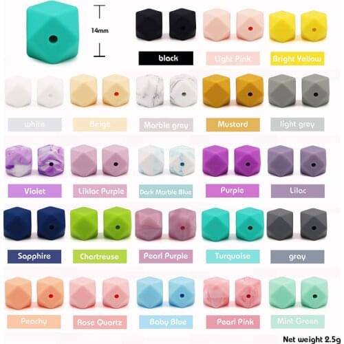 100PCS Hexagon Silicone Beads 14mm Wholesale BPA Free Teething Cute Chewable Teether Rodents DIY Jewelry Accessories