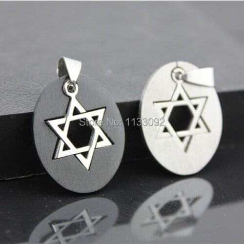 12pcs/lot Fashion 2-in-1 Oval Black Silver Tone Stainless Steel Star of David Hexagram Charm Pendant Mogen David Necklace Gift