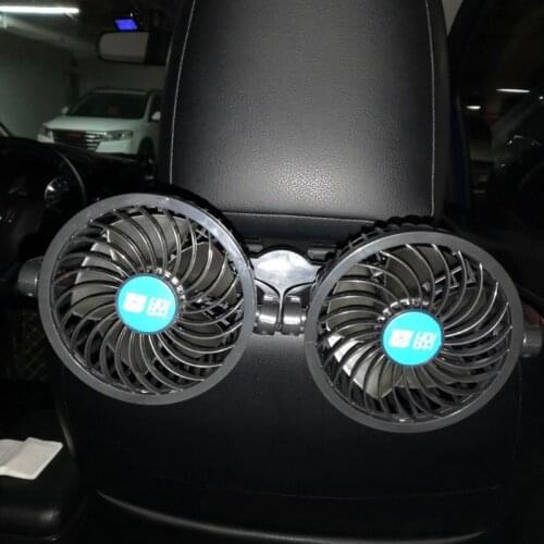 12V Electric Auto Car Air Cooling Fan Headrest 360 Degree Rotatable Dual Head Adjustable Speed Rear Back Seat Fan for Sedan