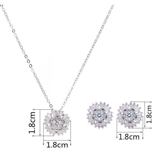2021 New Full CZ Crystal Pendants Necklace Earrings Sets Gold Color Jewelry Sets Stud Earrings