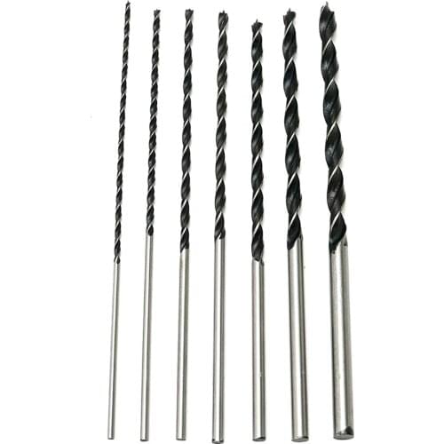 7pcs 300mm Hex Shank Extra Long High Carbon Steel Three Point Twist Drill Bits Kit High Strength Woodworking Drill Bits Power