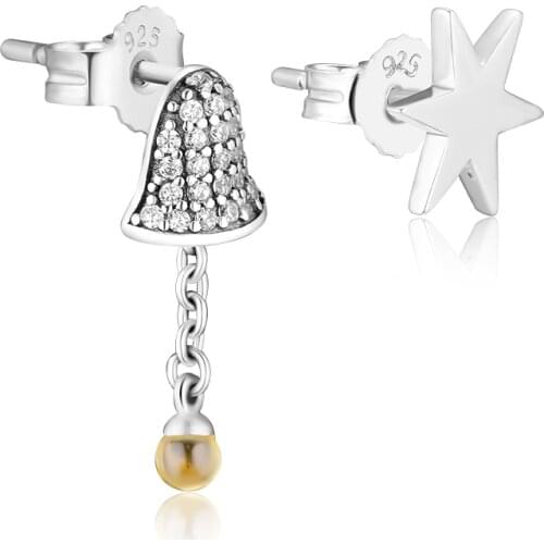 Earrings For Women Brincos Sterling-Silver-Jewelry Festive Bell & Star Earring Silver 925 Brinco Para as Mulheres Oorbellen