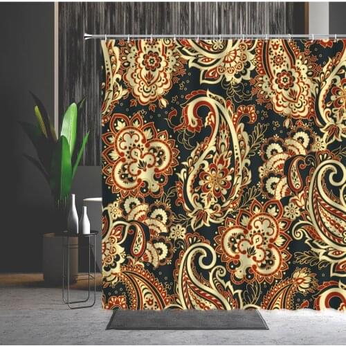 Bohemia Feather Shower Curtain Datura Flowers Bird Pattern Ethnic-Style Machine Washable Bathroom Decor Curtains Set With Hook