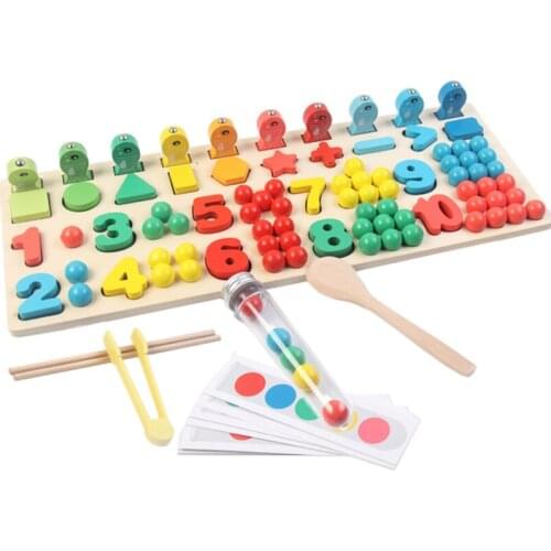 Montessori Busy Board Baby Wooden Toys Educational Clip Beads Test Tube Matching Counting Fishing Puzzle Game Preschool Math Toy
