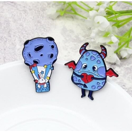 Monster Animals Enamel Pin Chicken Rabbit Elephant Dragonfly Vampire Happy Every Day Brooches Lapel Badge Jewelry Gift for Kids