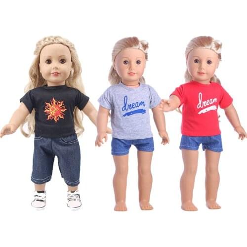 2021 New Pattern Clothes Printed T-shirt Shorts Set Fit 18 Inch American&43cm Baby New Born Doll Clothes Accessories