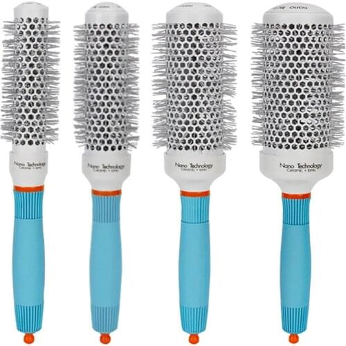 Portable Cylinder Curly Hair Professional Style Blue Handle Hot Air Aluminum Tube Ceramic Roll Comb Hair Comb