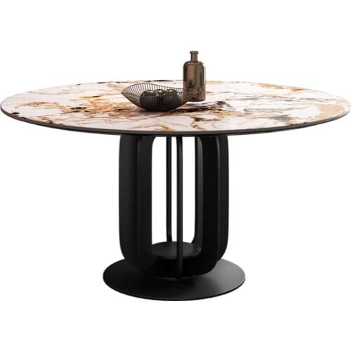 Rock plate dining table round dining table Modern minimalist turntable Rotating glossy rock plate dining table