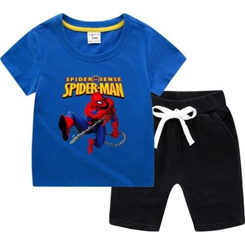 Summer Kids Clothes Spiderman Shirt&shorts Two Piece Teenagers Boys Clothing Set Tracksuits Little Children Sport Outfits
