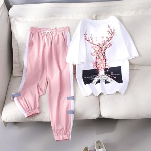 Fashion Suit Womens Extra-large Size Summer Day 100kg Thin Fashion Casual Sportswear Two-piece Suit