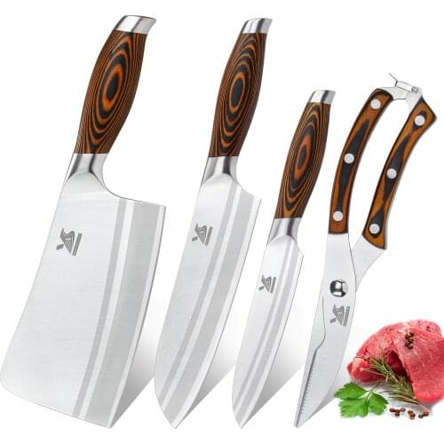 BIGSUNNY 4 Pcs Kitchen Knife Set 7"Chopper 7"Santoku Knife 5"Utility and Kitchen Shears for Easy Cutting & Slicing Multipurpose