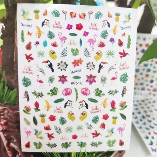 3D Stickers for Nails Summer Fruit Bird Leaf Design Nails Art Decoration Manicure Sticker Decal Slider Nail Foil Accessories