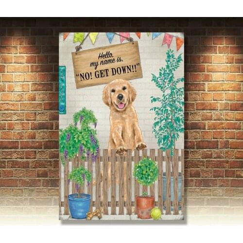 NO! GET DOWN Golden Labrador Puppy Dog Garden Small Metal/Steel Wall Sign