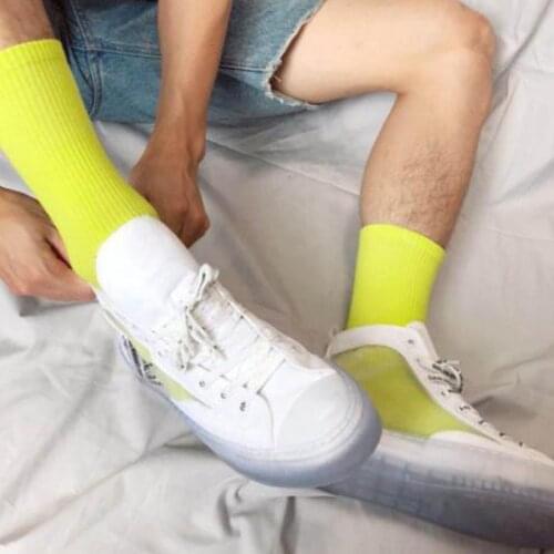 Neon Pink Fluorescent Green Socks for Woman 2021 New Cotton Funny Cute Socks Couple/Unisex Fashion Sport Casual Candy Color