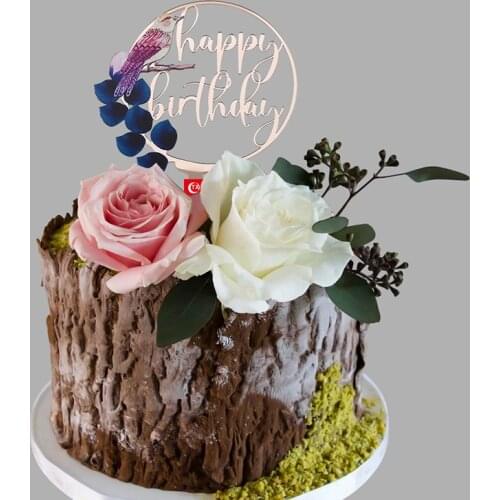 New Colorful Bird Happy Birthday Cake Toppers Gold Rose Gold Birthday Cupcake Toppers for Baby Birthday Party Cake Decorations