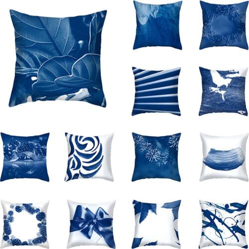 New Blue Pattern Cushion Cover Polyester Cozy Pillowcase Decorations Para Home Bedroom Sofa Decor Soft Pillow Cover 45*45cm
