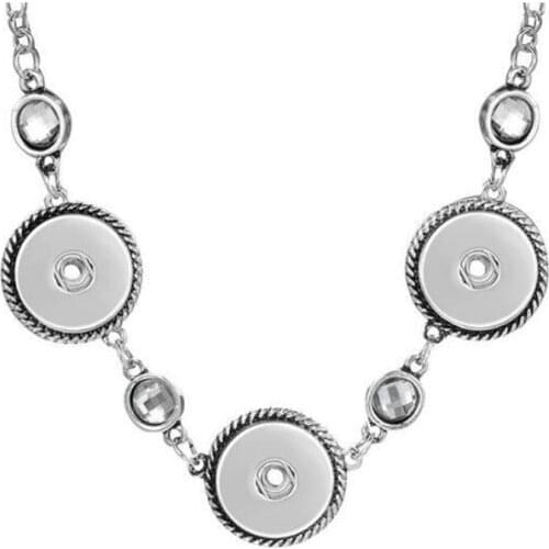 Snap jewelry 3 buttons necklace Womens Fashion snap Necklace Antique Silver plated diy pendant necklace jewelry